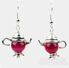 Lovely Style Rose Pink Agate Teapot Shape Earrings