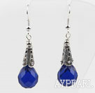 Classic Design Dark Blue Color Drop Shape Faceted Crystal Earrings