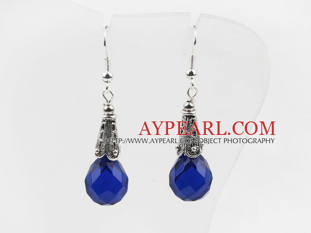 Classic Design Dark Blue Color Drop Shape Faceted Crystal Earrings