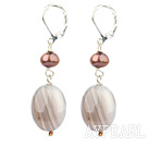 Beautiful Brown Freshwater Pearl And Gray Agate Drop Earrings With Lever Back Hook