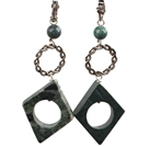 Picture Jasper Dangle Clip Earrings