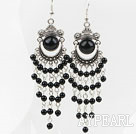Fashion Vintage Long Style Round Black Agate Loop Dangle Earrings