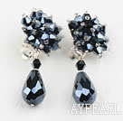 Wholesale Elegant Clsuter Style Black Crystal Drop Clip-On Studes Earrings