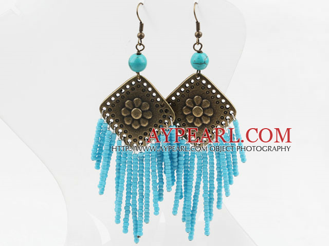 Vintage Style Glass Beads and Turquoise Earrings