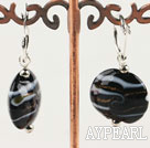 Wholesale Lovely Simple Style Flat Round Black Colored Glaze Dangle Earings With Fish Hook