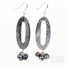 Lovely Black Freshwater Pearl And Loop Shell Dangle Earrings With Fish Hook