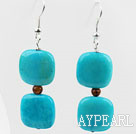 Dangle Style Square Shape Blue Spider Stone and Tiger Eye Earrings