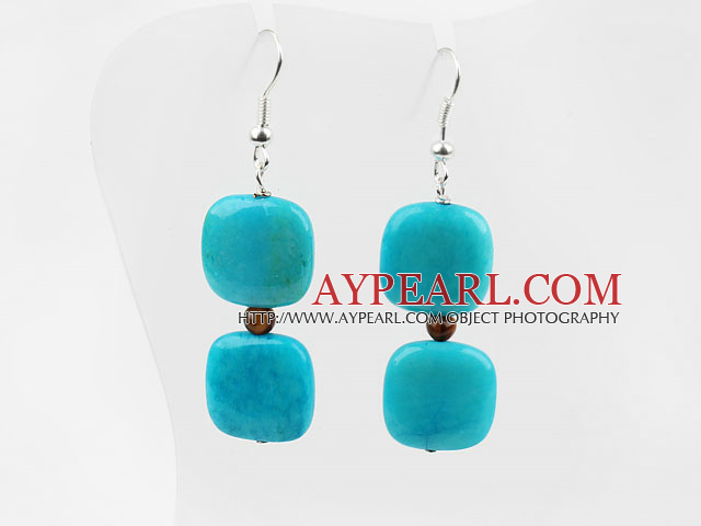 Dangle Style Square Shape Blue Spider Stone and Tiger Eye Earrings