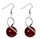 Fashion Design Faceted Deep Red Agate Beads Spiral Shape Dangle Earrings