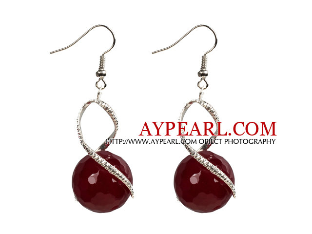 Fashion Design Faceted Deep Red Agate Beads Spiral Shape Dangle Earrings