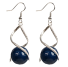 Fashion Design Faceted Deep Blue Agate Beads Spiral Shape Dangle Earrings