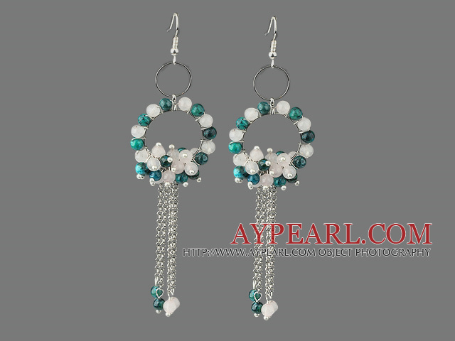 New Style Assorted Round Rose Quartz and Phoenix Tassel Fashion Earrings