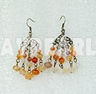 Vintage Style Agate With Bronze Charm Dangle Earrings