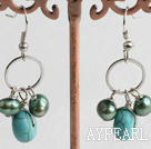 Nice Green Series Freshwater Pearl And Blue Turquoise Loop Metal Earrings With Fish Hook