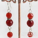 Lovely Faceted Red Agate Ball Dangle Earrings With Fish Hook