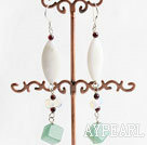 Wholesale Lovely White Shell Rhombus Aventurine Garnet And White Peanut Opal Dangle Earrings