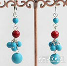 Beautiful Cluster Style Round Blue Turquoise And Bloodstone Dangle Earrings With Ear Hoops