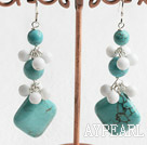 Beautiful Blue Turquoise And Round White Porcelain Stone Dangle Earrings