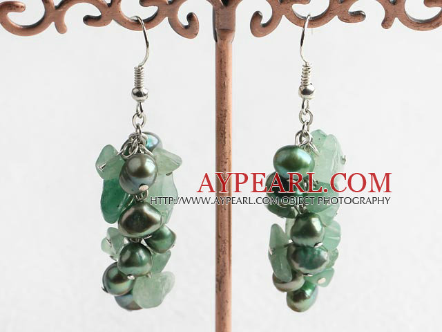 Elegant Green Freshwater And Aventurine Cluster Earrings With Fish Hook