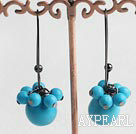 Fashion Round Blue Turquoise Cluster Dangle Earrings With Black Earwires