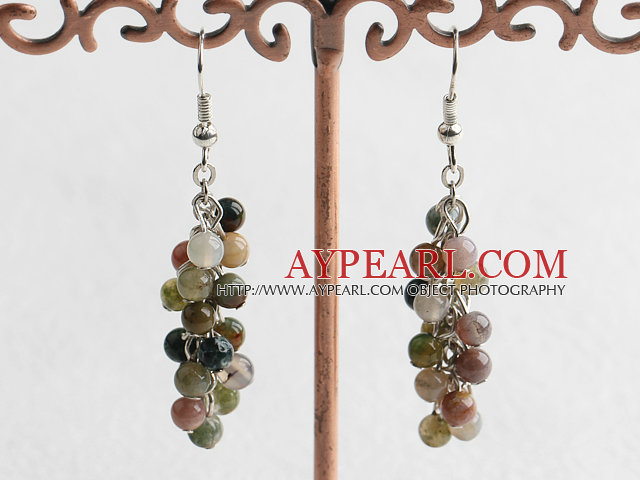 Popular Colorful Round Indian Agate Cluster Dangle Earrings With Fish Hook