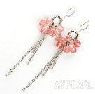 Fashion 6Mm Round Cluster Cherry Quartz Long Chain And Loop Metal Dangle Earrings