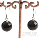 Lovely Round Skye Eye Shape Black Agate Dangle Earrings