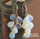 Elegant White With Blue Drop Shape Opal Earrings With Fish Hook