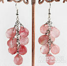 Classic Cluster Style Teardrop Cherry Quartz Link Dangle Earrings With Fish Hook