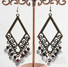 Fashion Vintage Style Round Garnet And White Turquoise Dangle Earrings With Bronze Charm