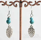 Fashion Round Blue Turquoise And Leaf Charm Pendant Earrings With Fish Hook