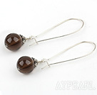 Elegant Simple Style Round Smoky Quartz Dangle Earrings With Hook Earwires
