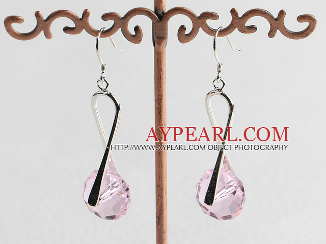Lovely Pink Crystal Ball Dangle Charm Earrings With Fish Hook