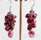 Fashion Dyed Red And Pink Freshwater Pearl Cluster Dangle Earrings With Fish Hook