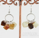 Lovely Cubic Three Color Jade Loop Charm Hoop Earrings With Fish Hook