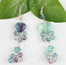 Wholesale Lovely Mixed Heart Round Rhombus Shape Rainbow Fluorite Dangle Earrings With Fish Hook