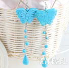 Lovely Blue Butterfly Round Teardrop Turquoise Earrings With Fish Hook