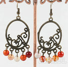 Fashion Vintage Style Natural Red Agate Loop Dangle Earrings With Bronze Charm Accessories