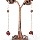 Fashion Manmade Wine Red Crystal Long Link Charm Earrings With Fish Hook 