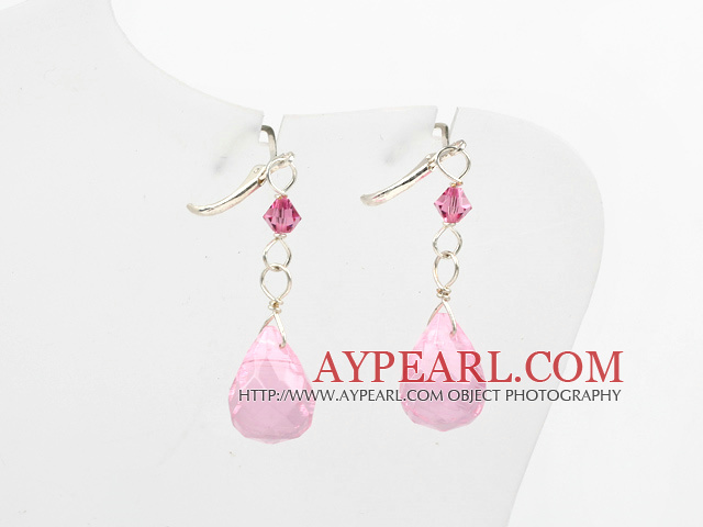 Lovely Pink Drop Shape Crystal Earrings With Lever Back Hook