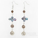 Wholesale Dangle Style Black Freshwater Pearl and Smoky Quartz Long Earrings