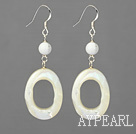 Wholesale Fashion White Howlite And White Lip Shell Loops Dangle Earrings With Fish Hook
