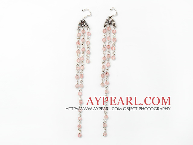 Lovely Long Style Loop Links Cherry Quartz Dangle Earrings With Fish Hook