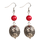 Wholesale Simple Design Tibet Silver Charm Red Coral Beads Dangle Earrings