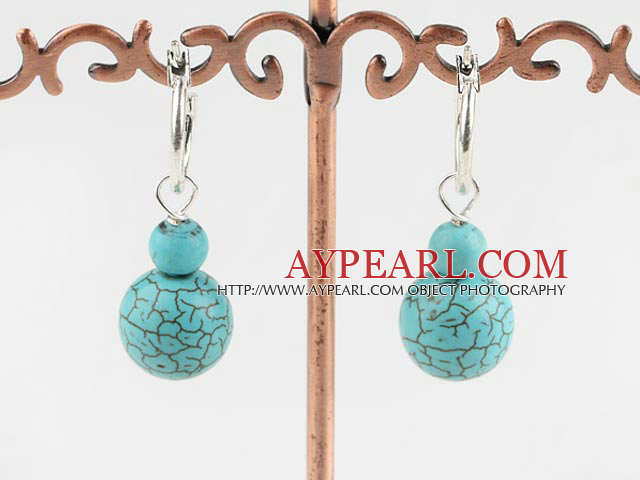 Simple Style Blue Round And Burst Pattern Turquoise Loop Earrings With Lever Back Hook