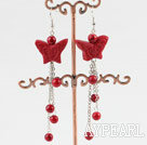 Wholesale Lovely Red Butterfly Cinnaba And Bloodstone Dangle Earrings With Fish Hook