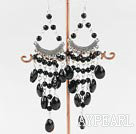 Elegant Round And Teardrop Black Crystal Charm Earrings With Fish Hook