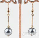 Nice Round Black Seashell And Golden Stick Drop Earrings With Golden Fish Hook