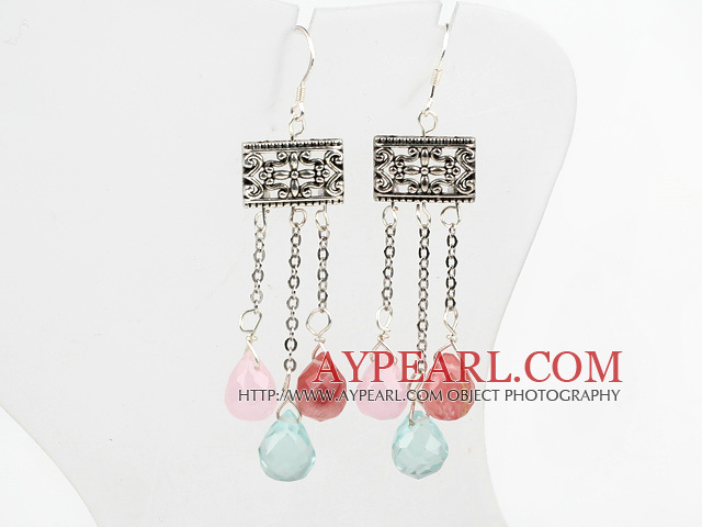 Vintage Style 3-Color Drop Shape Crystal Earrings With Fish Hook