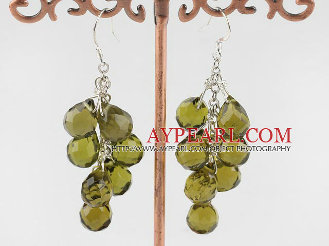 Elegant Manmade Olive Green Teardrop Link Charm Dangle Earrings With Fish Hook